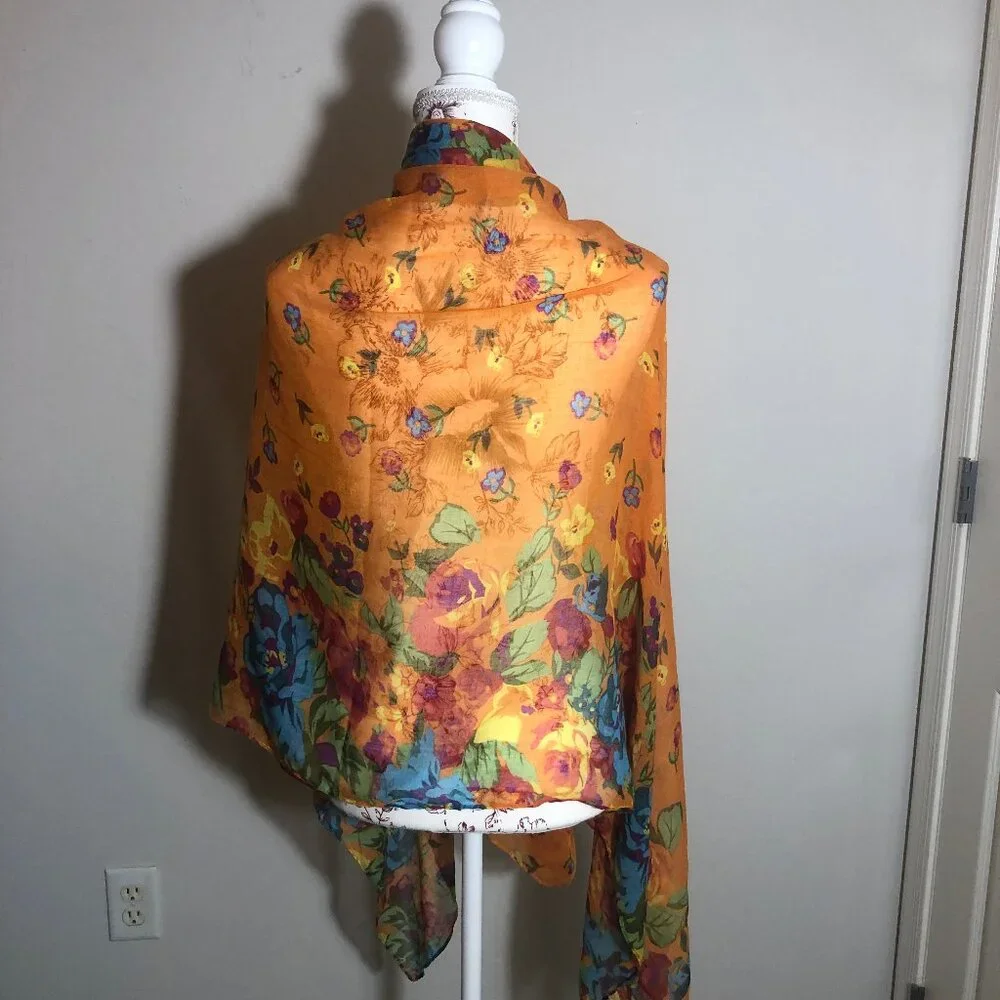 🌸 Vibrant Floral Sheer Scarf / Shawl – Bold, Romantic, Cottagecore Dream 🌸